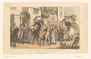 Tohtori Syntax lähtee hevosellaan kylästä tekijältä Thomas Rowlandson