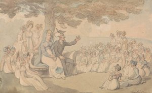 Dr. Syntax vierailee nuorten naisten sisäoppilaitoksessa tekijältä Thomas Rowlandson