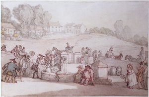 Dr Syntax Harrogate Spassa (kynä, wc ja kynä paperilla) tekijältä Thomas Rowlandson