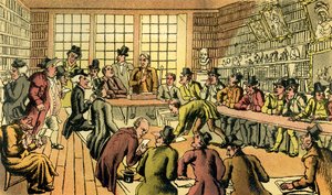 "Dr Syntax at a auction" tekijältä Thomas Rowlandson