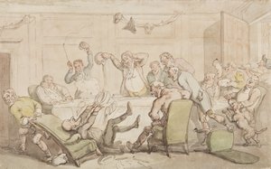 Tohtori Syntaxille sattuu onnettomuus klubilla (muste & wc paperille). tekijältä Thomas Rowlandson