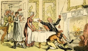 "Tohtori Syntax pitää herrasmiehen taloa majatalona" tekijältä Thomas Rowlandson
