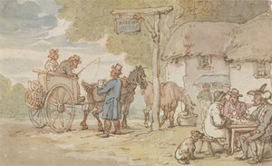 Tohtori Syntax puolimatkan majatalon edustalla tekijältä Thomas Rowlandson