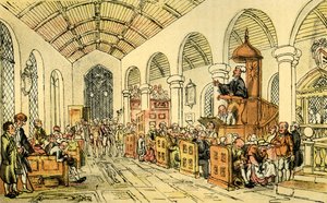 "Dr Syntax saarnaa" tekijältä Thomas Rowlandson
