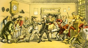 "Tohtori Syntax läsnä kahvilan kiistassa" tekijältä Thomas Rowlandson
