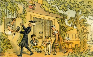 "Dr Syntax esittelee kukkatarjouksen" tekijältä Thomas Rowlandson