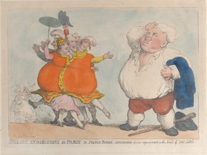 Englanninkieliset näyttelyt Pariisissa tai ranskalaiset ihmiset, jotka hämmästyivät rotumme parantumisesta..., 1812. tekijältä Thomas Rowlandson