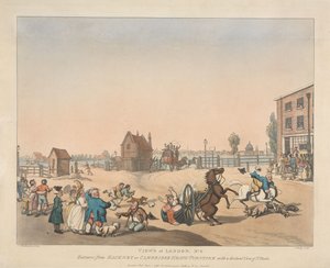 Sisäänkäynti Hackneyn tai Cambridge Heathin Turnpike-tien (nro 6) puolelta tekijältä Thomas Rowlandson