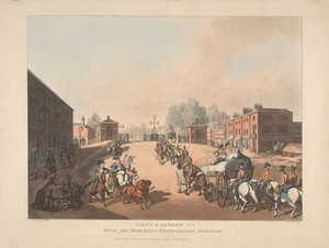 Sisäänkäynti Mile Endin tai White Chaple Turnpiken (nro 5) puolelta tekijältä Thomas Rowlandson