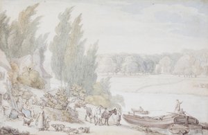 Maatila joen rannalla tekijältä Thomas Rowlandson