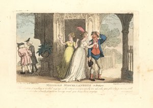 Muodikas nainen lähettää sanallisen viestin typeryksen kautta tekijältä Thomas Rowlandson