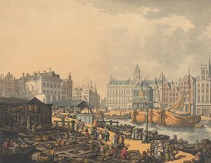 Feygen pato, jossa on osa Amsterdamin kalamarkkinoista, 1797. tekijältä Thomas Rowlandson