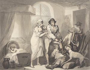 Kello neljä maalla, n. 1788-1790 (grafiitti, kynä, muste ja akvarelli paperille) tekijältä Thomas Rowlandson