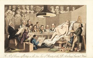 Georgian taiteilijat, kuten Benjamin West, Thomas Lawrence, Benjamin Haydon, Joseph Farrington, Richard Westall ja Martin Archer Shee piirtävät alastonmallin, kun taas klassiset rintakuvat katsovat alas. Neroiden kuninkaalliset akateemikot pohtivat kauneud tekijältä Thomas Rowlandson