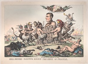 Hell Hounds Rallying Round the Idol of France, 8. huhtikuuta 1815, 8. huhtikuuta 1815. tekijältä Thomas Rowlandson