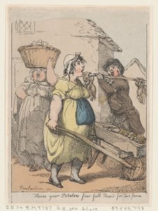 Tässä on perunasi, neljä täyttä puntaa kahdella pennillä, 1811, 1811. tekijältä Thomas Rowlandson