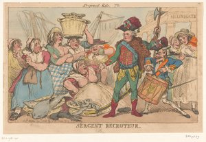 Orléansin herttua kalanaisten joukossa, 1789 Sergent Recruiter (nimi esineessä) tekijältä Thomas Rowlandson