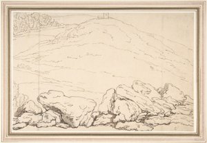 Mäkinen maisema, jossa on kiviä tekijältä Thomas Rowlandson
