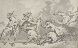 Horsemen Colliding, n. 1785-1790 (kynä ja muste ruskealla pesulla paperilla) tekijältä Thomas Rowlandson