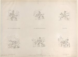 Kuinka kääntää hevonen, tamma tai ruuna, Kuinka ratsastaa hienosti ja miellyttävästi alas mäkeä..., 1. maaliskuuta 1803. tekijältä Thomas Rowlandson