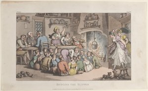 Hunting the Slipper, teoksesta The Vicar of Wakefield, 1. toukokuuta 1817, 1. toukokuuta 1817. tekijältä Thomas Rowlandson