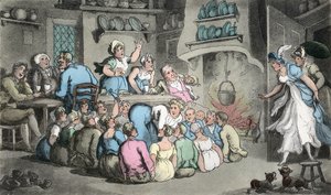Hunting the Slipper, kuvitus Oliver Goldsmithin teoksesta "The Vicar of Wakefield", pubi. Ackermann, 1817 (käsinvärinen kaiverrus) tekijältä Thomas Rowlandson