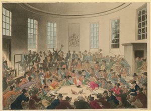 Kuvassa väkijoukko katsomassa kukkotaistelua tekijältä Thomas Rowlandson