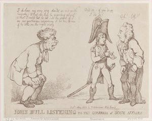 John Bull kuuntelee valtion asioiden riitoja, 1. toukokuuta 1803, 1. toukokuuta 1803. tekijältä Thomas Rowlandson