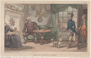 Johnny safe palasi äitinsä luo elokuvasta The Military Adventures of Johnny Newcome, 1815, 1815. tekijältä Thomas Rowlandson