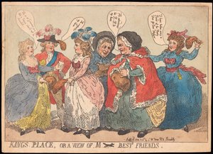 Kings Place, tai näkymä M ---- Best Friends, pub. 1784 (käsinvärinen kaiverrus) tekijältä Thomas Rowlandson