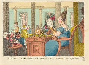 La Belle Limonaudiere Cafe des Mille Colonnesissa, Palais Royalissa, Pariisissa tekijältä Thomas Rowlandson