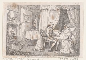 Lady Booby yrittää vietellä tahrattoman Josephin teoksesta The Adventures of Joseph Andrew..., 1792. tekijältä Thomas Rowlandson
