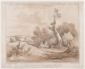 Maisema, jossa hahmot keräävät puuta ryppyisten puiden alta, 21. toukokuuta 1789, 21. toukokuuta 1789. tekijältä Thomas Rowlandson