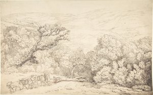 Maisema, jossa on härkiä ja kaadettu puu tekijältä Thomas Rowlandson
