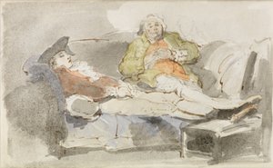 Laiskottelua sohvalla (akvarelli kynän ja musteen päällä) tekijältä Thomas Rowlandson