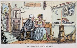 Le docteur avec une servante - "" Doctor Syntaxin kolmella kiertueella: viehättävää lohtua ja vaimoa etsimässä" William Combe, ill. Rowlandson tekijältä Thomas Rowlandson