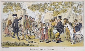 Le docteur et les Gypsies (ou Romanichels) - "" Doctor Syntaxin kolmella kiertueella: viehättävää lohtua ja vaimoa etsimässä" William Combe, ill. Rowlandson tekijältä Thomas Rowlandson