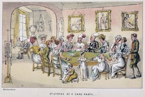 Le docteur à une partie de cartes - "" Doctor Syntaxin kolmella kiertueella: viehättävää lohtua ja vaimoa etsimässä" William Combe, ill. Rowlandson tekijältä Thomas Rowlandson