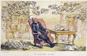 Le rêve du docteur - "" Doctor Syntax "kolme kiertomatkaa: viehättävää lohtua ja vaimoa etsimässä" William Combe, ill. Rowlandson tekijältä Thomas Rowlandson
