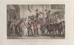 Vapautta sairaiden kerjäläisten lähtemiseen Yrviltä, Journal of Sentimental Travels in the ..., 1821. tekijältä Thomas Rowlandson