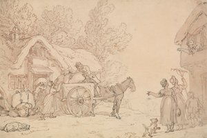Säkkien lataaminen kärryyn tekijältä Thomas Rowlandson