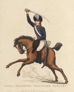 Loyal Islington Volunteer Cavalry, noin 1799 (värillinen akvatintta). tekijältä Thomas Rowlandson