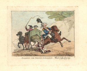 Mies menetti telineensä hallinnan ohittaessaan vaunun. tekijältä Thomas Rowlandson