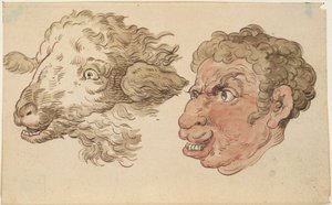 Miehen pää ja lampaan pää tekijältä Thomas Rowlandson