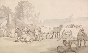 Tammat ja varsat niityllä tekijältä Thomas Rowlandson
