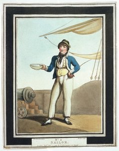 Horatio Nelsonin (1758-1805) aikana merenkulkijat, jotka määrättiin eri tehtäviin kykyjensä mukaan, jotkut työskentelivät mastoissa, jotka oli lastattu siivelle, toiset yläkannella, vastasivat ankkurista, toiset taas olivat osa tykistöjoukkoa. tekijältä Thomas Rowlandson