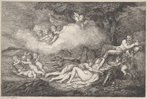 Mars ja Nukkuva Venus Putin kanssa, 1799, 1799. tekijältä Thomas Rowlandson