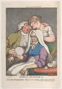 Lääketieteellinen lähetys tai tohtori tuplaannos tappaa kaksi lintua yhdellä kivellä, marraskuu..., 20. marraskuuta 1810. tekijältä Thomas Rowlandson