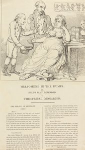 Melpomene masentuneena; aiheesta: Teatterin hallitsijat puolustavat lastenleikkejä tekijältä Thomas Rowlandson