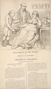 Melpomene masentuneena; eli teatterin hallitsijoiden puolustama lastenleikki tekijältä Thomas Rowlandson